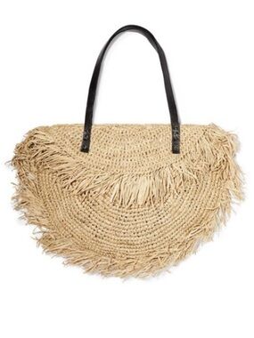 Anthropologie Faithfull The Brand Monikha Leather-trimmed Fringed Raffia Tote